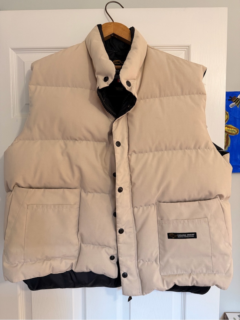 Canada Goose Men's Cream Puffer Vest with Patch Pockets and Snap Front